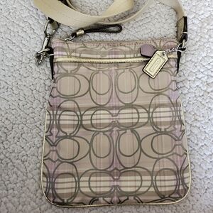 Coach Purple and Cream Crossbody Bag with Signature Monogram